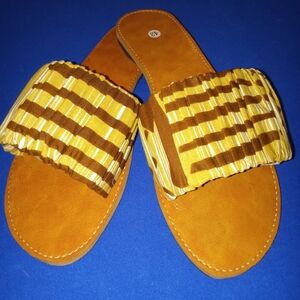 Stylish Yellow and Brown Women's Slide Sandals